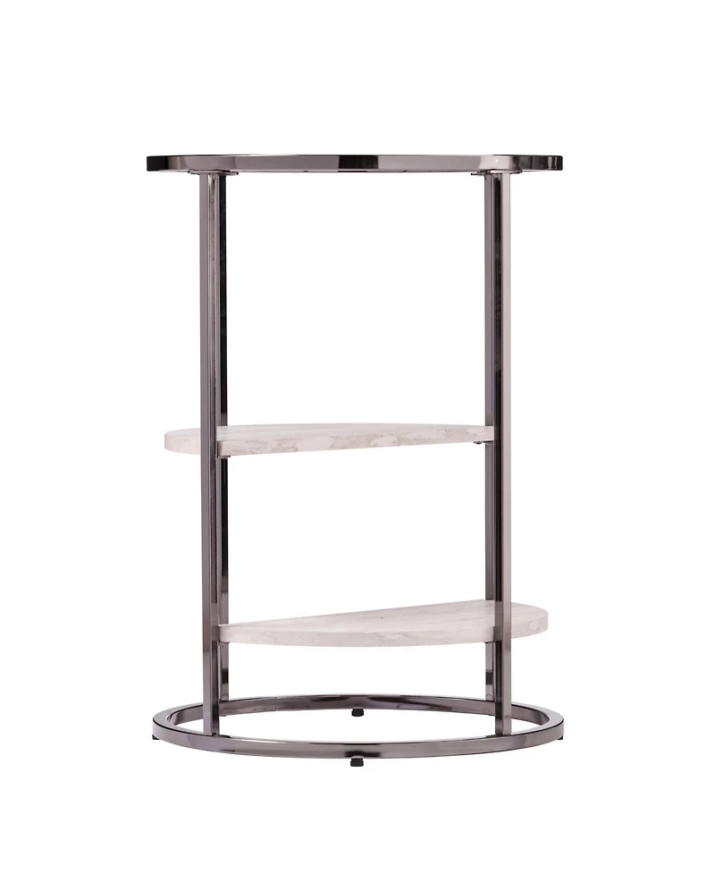 Marble Round End Table with Two Shelves for Living Room or Bedroom