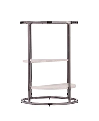 Marble Round End Table with Two Shelves for Living Room or Bedroom
