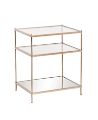 27" Gold And Clear Glass And Iron End Table With Mirrored Shelf