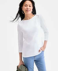 Style & Co Women's Pima Cotton 3/4-Sleeve Boat-Neck Top, Created for Macy's