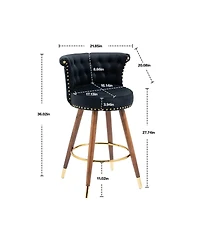 Set of 2 Swivel Bar Stools with Backrest and Footrest Upholstered Counter Height Chairs Solid Wood Legs for Kitchen Island Dining or Home Bar-The