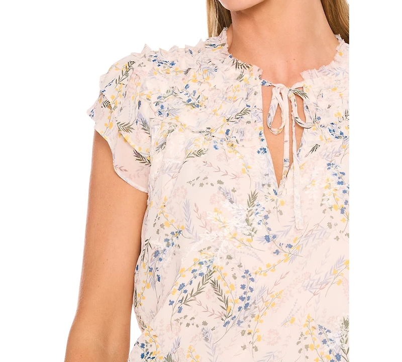 CeCe Women's V-Neck Flutter Sleeve Blouse