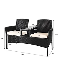 Gymax Cushioned Rattan Wicker Patio Conversation Set w/ Table Steel Frame