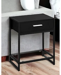 Contemporary End Table with Glass Top, Metal Frame, Drawer & Shelf