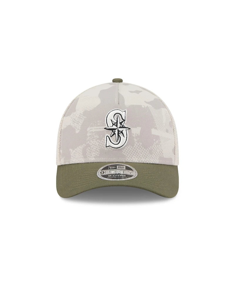 New Era Men's Light Beige/Olive Seattle Mariners 2025 Armed Forces Day 9FORTY M-Crown A-Frame Adjustable Hat