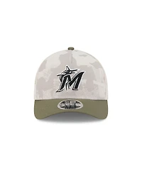 New Era Men's Light Beige/Olive Miami Marlins 2025 Armed Forces Day 9FORTY M-Crown A-Frame Adjustable Hat