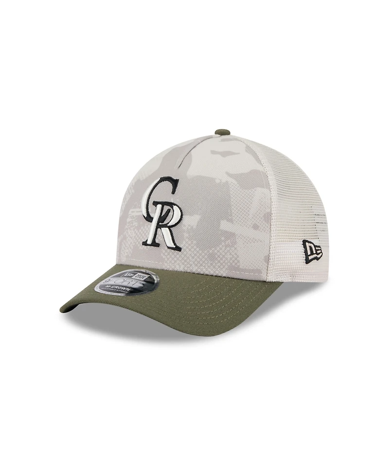 New Era Men's Light Beige/Olive Colorado Rockies 2025 Armed Forces Day 9FORTY M-Crown A-Frame Adjustable Hat