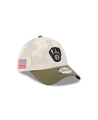 New Era Men's Light Beige/Olive Milwaukee Brewers 2025 Armed Forces Day 39THIRTY Flex Hat