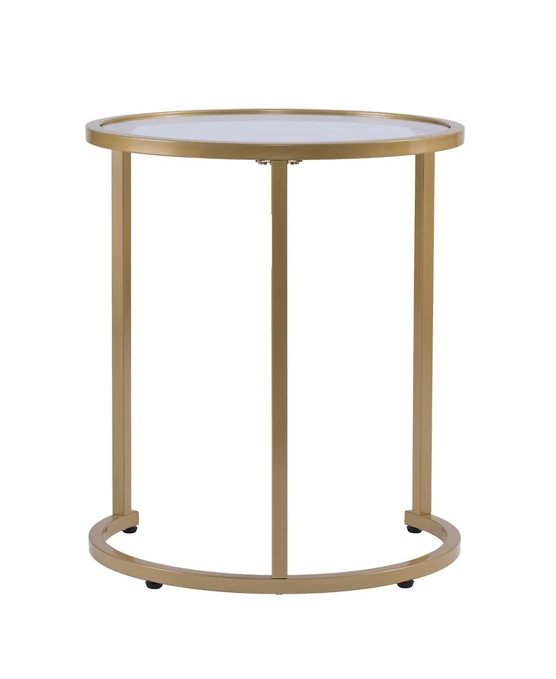 Set of Two Glass and Steel Round Nested Tables for Living Room or Bedroom