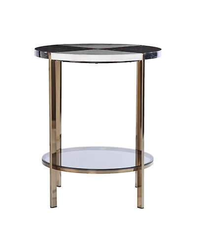24" Black Manufactured Wood And Iron Round End Table With Two Shelves