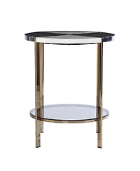24" Black Manufactured Wood And Iron Round End Table With Two Shelves