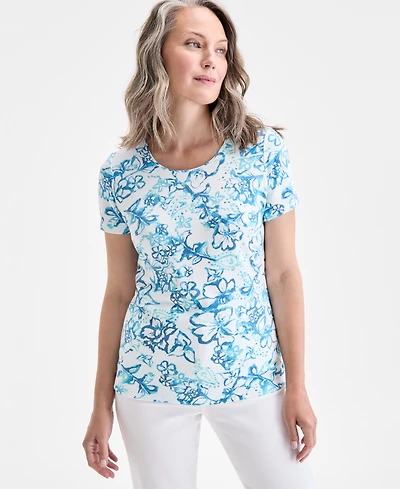 Style & Co Women's Printed Scoop-Neck Short-Sleeve Top, Exclusively at Macy's