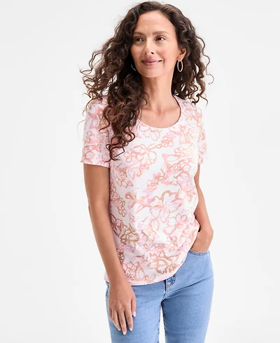 Style & Co Women's Printed Scoop-Neck Short-Sleeve Top, Exclusively at Macy's