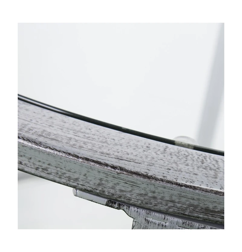 24" Silver And Clear Glass And Distressed Iron Round End Table With Shelf