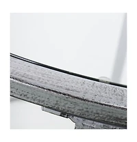 24" Silver And Clear Glass And Distressed Iron Round End Table With Shelf