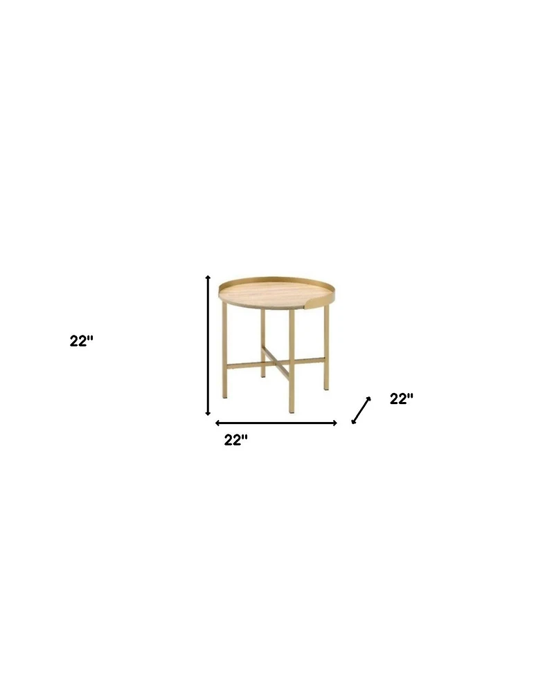 Round End Table with Metal Frame and Wood Top – Modern Industrial Design