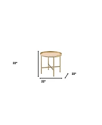 Round End Table with Metal Frame and Wood Top – Modern Industrial Design