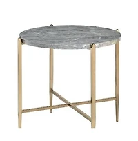 Industrial Round End Table with Manufactured Wood and Metal Frame