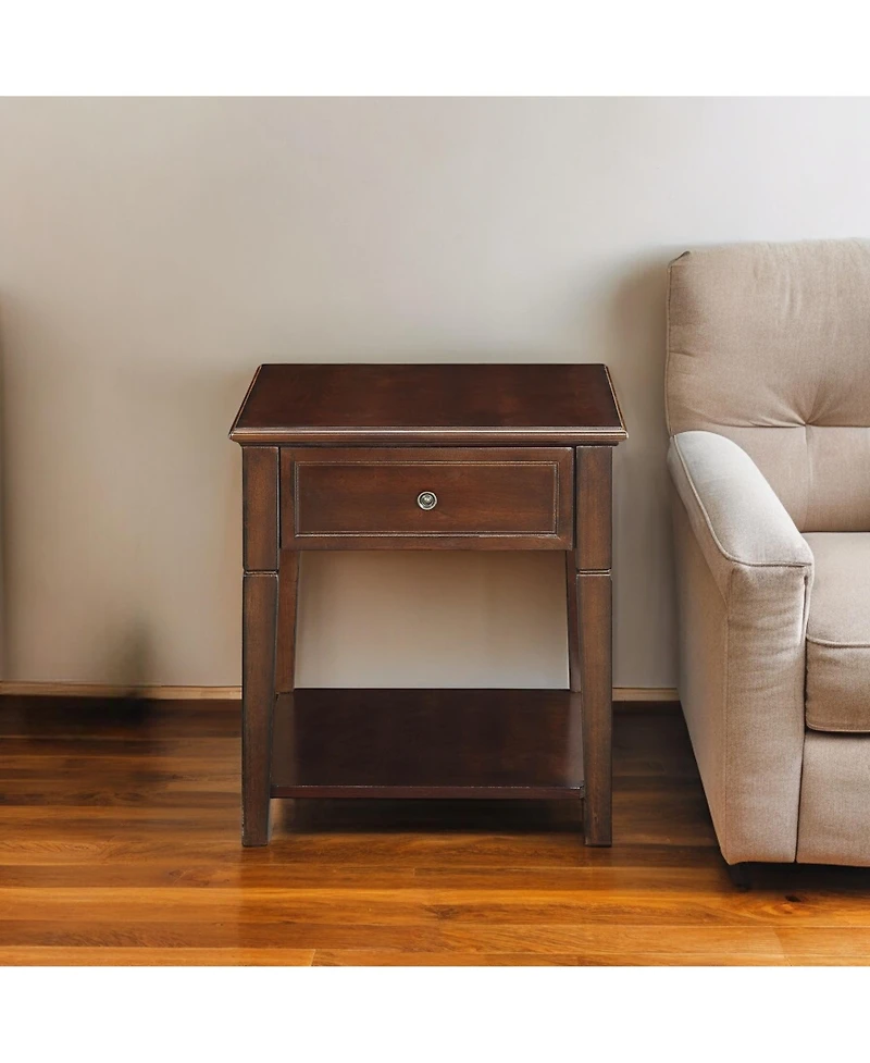 Functional Manufactured Wood Rectangular Side Table with Storage Drawer and Shelf