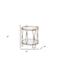 Contemporary Mirrored and Metal Round End Table with Shelving