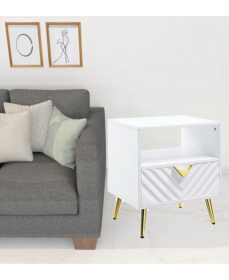 Industrial Rectangular End Table – Wood and Metal with Drawer & Shelf