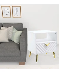 Industrial Rectangular End Table – Wood and Metal with Drawer & Shelf