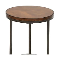 Wood and Iron Round Accent Table – Industrial Style with Rustic Charm for Living Room