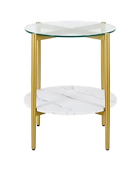 Sleek Glass and Steel Round End Table with Bottom Shelf – Perfect for Storage and Display