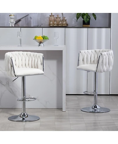 Set of 2 Adjustable Swivel Bar Stools with Woven Fabric Back, Footrest, Modern Counter Height Chairs for Kitchen or Bar-The Pop Home