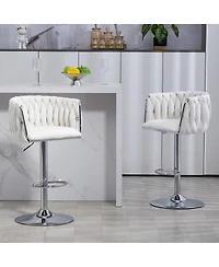 Set of 2 Adjustable Swivel Bar Stools with Woven Fabric Back, Footrest, Modern Counter Height Chairs for Kitchen or Bar-The Pop Home