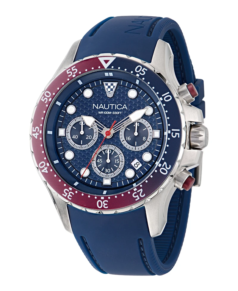 Nautica Men's Chronograph Silver-Tone Stainless Steel Watch Set, 44mm