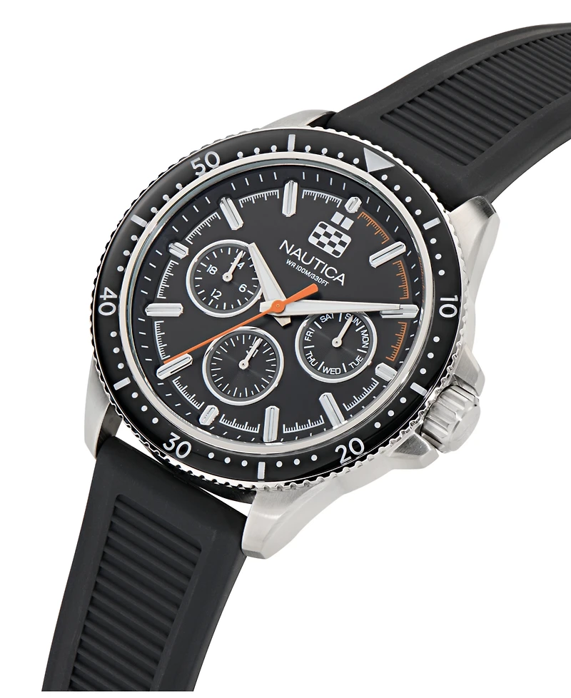 Nautica Men's Analog Black Silicone Watch, 46mm