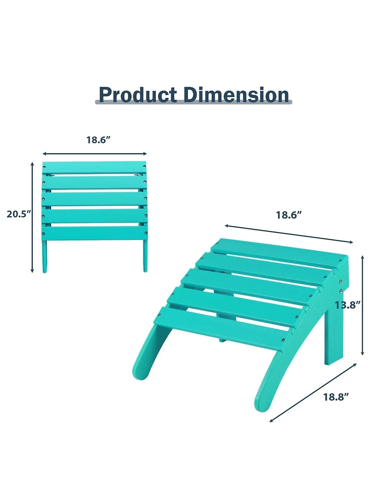 Aoodor Outdoor Adirondack Ottoman, Hdpe Chair Patio Weather Resistant for Patio, Porch, Backyard, Garden, Lawn, Deck