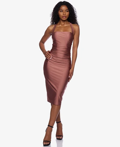 Juniors' Ruched Halter Midi Dress