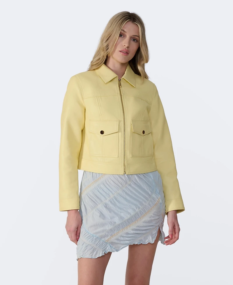 Furniq Uk Women's Leather Cropped Jacket, Created for Macy s