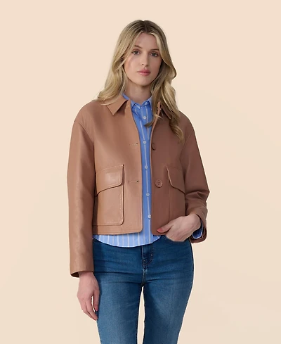Women's Cropped Leather Jacket, Created for Macy's