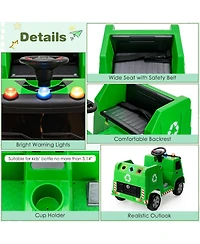 12V Kids Ride-on Garbage Truck with Warning Lights and 6 Recycling Accessories