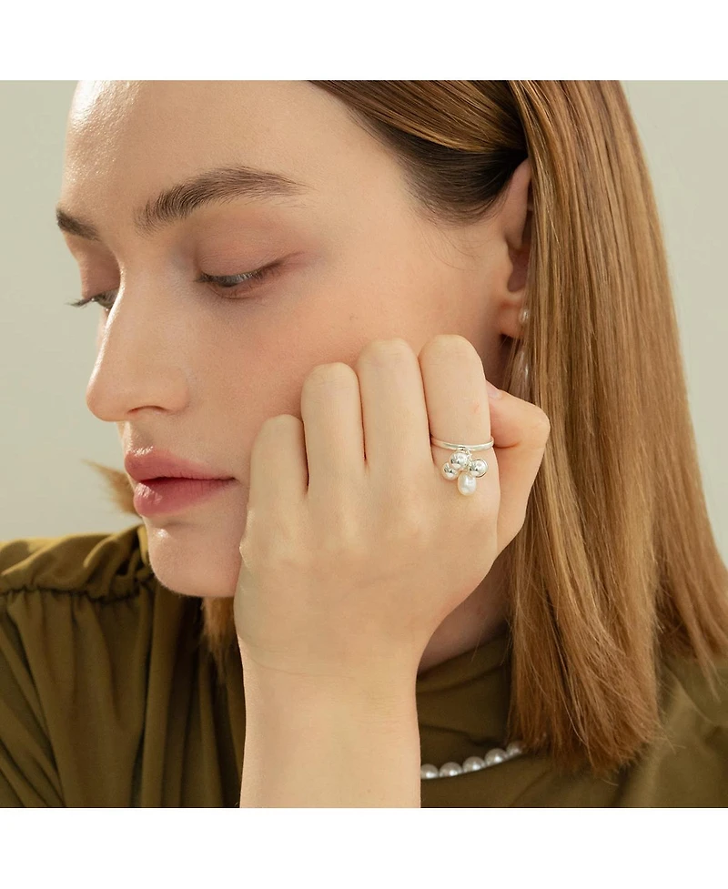 Sterling Silver Isabelle Cluster Pearl Adjustable Ring