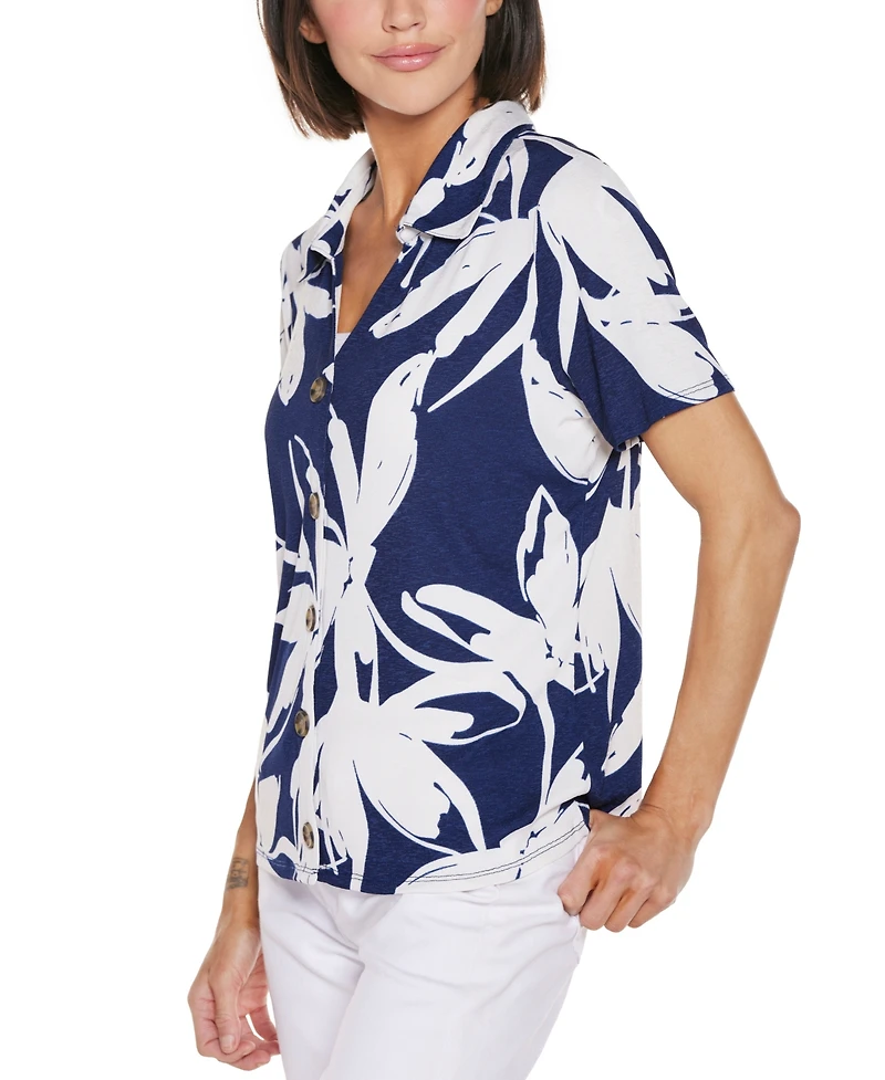 Belldini Women's Floral Button Front Knit Top