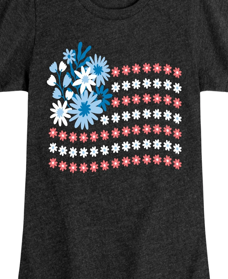 Hybrid Apparel Big girls Americana Floral Flag Graphic T-Shirt