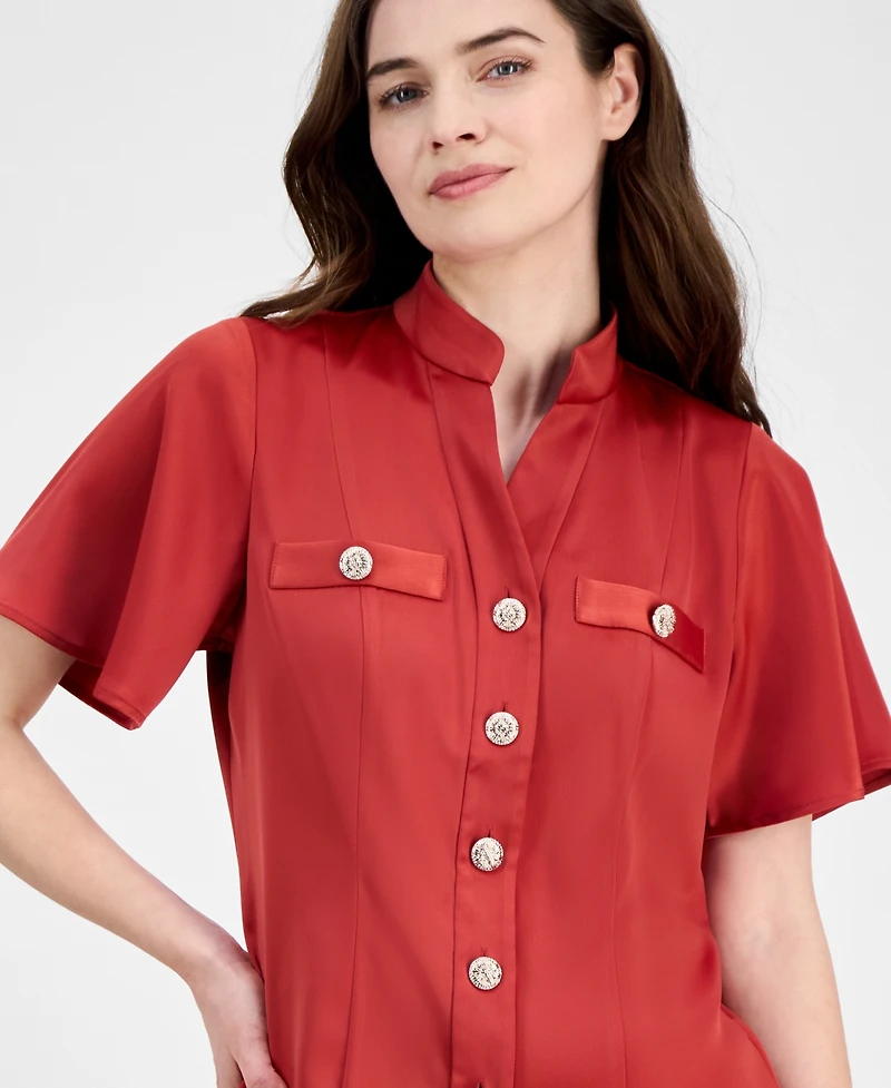 Anne Klein Women's Flutter-Sleeve Button-Front Blouse