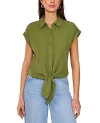 Vince Camuto Women's Cotton Short-Sleeve Tie-Front Blouse