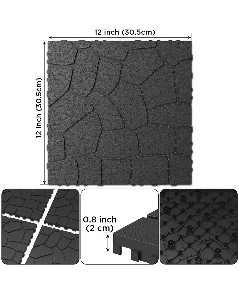 Streamdale Diy 12" Patio Deck Tiles, Interlocking, Easy Install, 44pcs Dark Gray