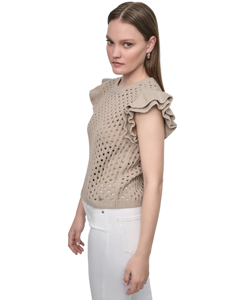 Dkny Jeans Women's Baby Chenille Pointelle Rib Flutter-Sleeve Sweater - PBL