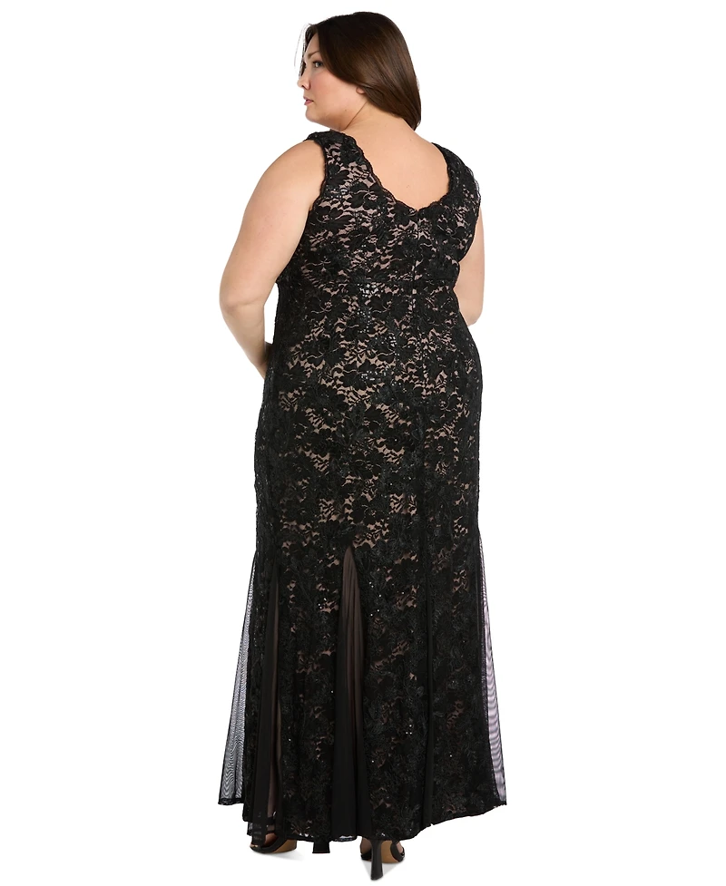 R & M Richards Plus Sequined Lace Gown