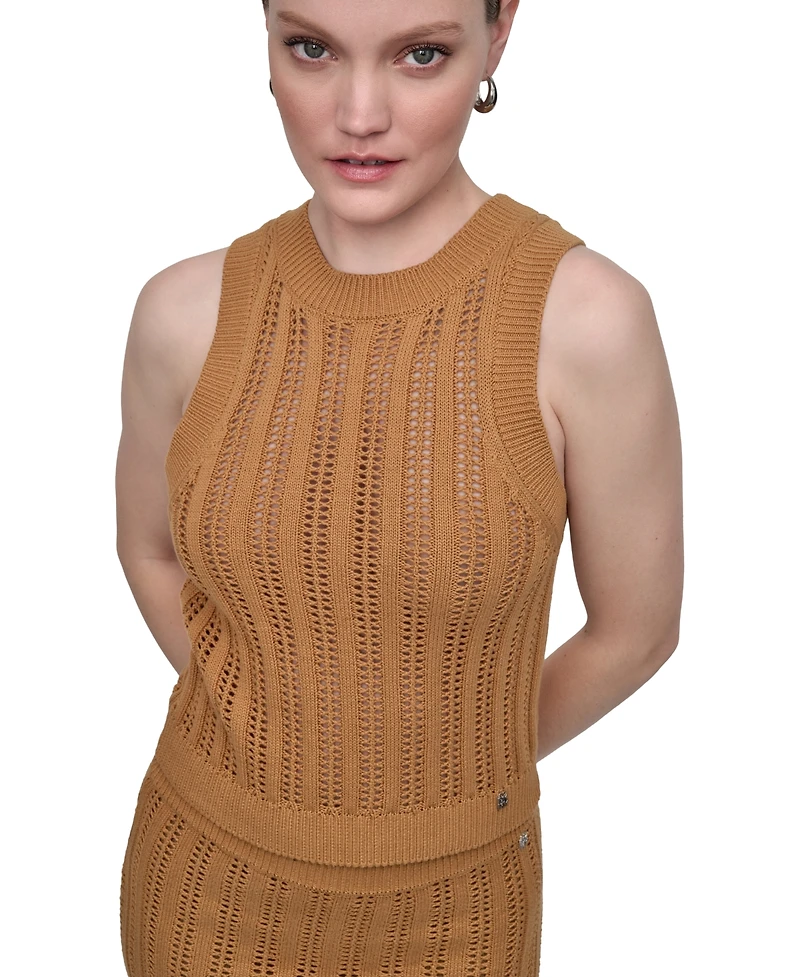 Dkny Jeans Women's Crewneck Pointelle-Stitch Tank Sleeveless Sweater