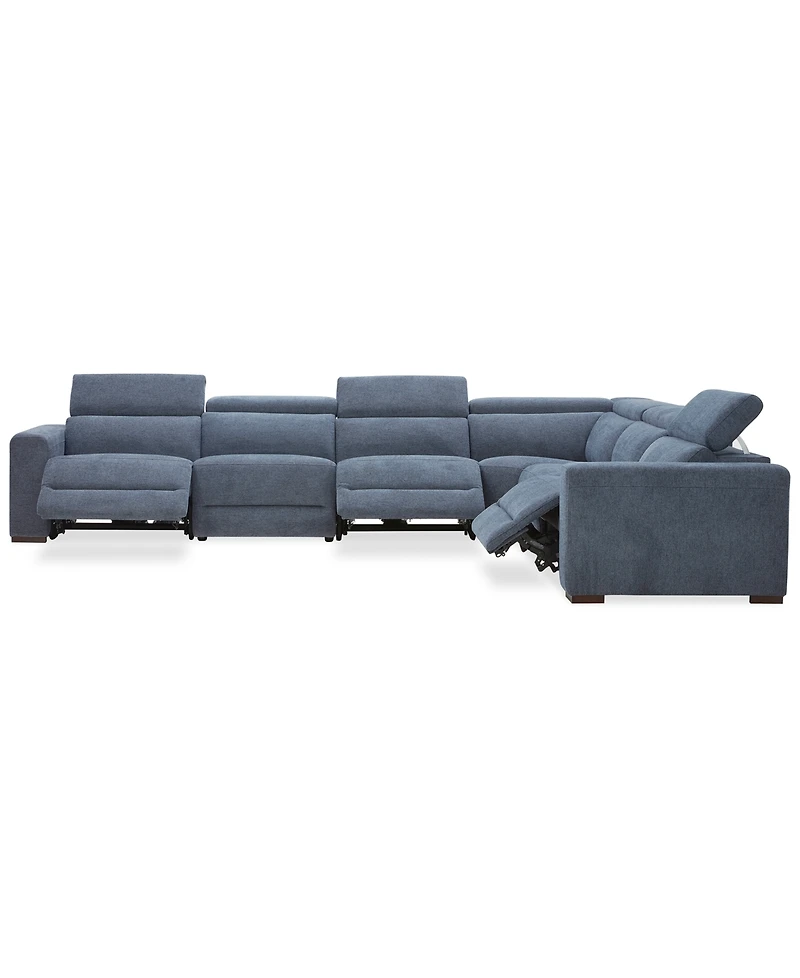 Nevio -Pc. Fabric Power Headrest Sectional with 3 Motion Chairs