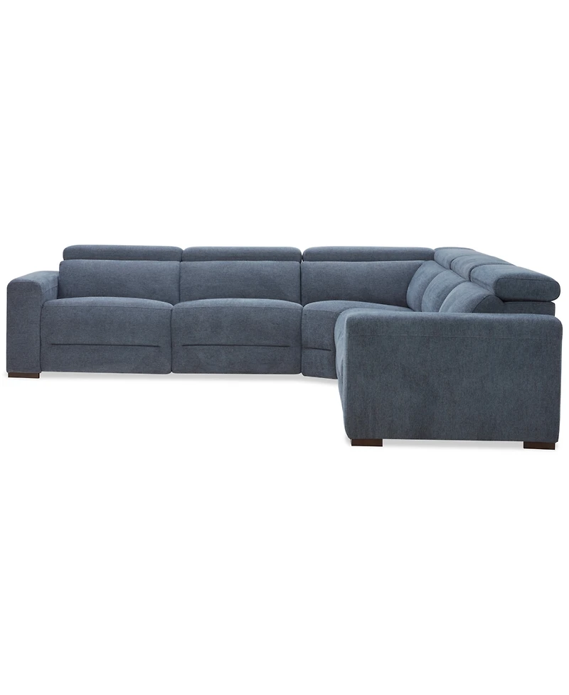 Nevio 5-Pc. Fabric Power Headrest Sectional with 3 Motion Chairs