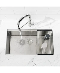 Stainless Steel Kitchen Sink, 33″x19″ Single Bowl, Undermount Handmade Sink in Dark Gray, with Cutting Board, Colander