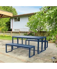 Aoodor 3-Piece Outdoor Patio Dining Set, Aluminum Furniture Set with 1 Rectangular Picnic Table and 2 Benches for Garden, Lawn, Yard